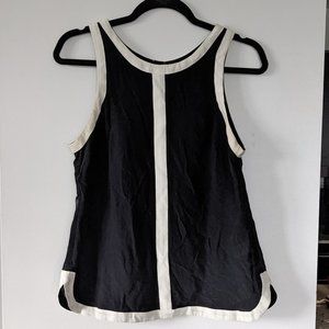 Black sleeveless silk top with split back